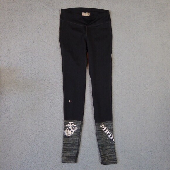 Under Armour Leggings Womens Small Black Marines Yoga Pants Compression HeatGear - Picture 1 of 13